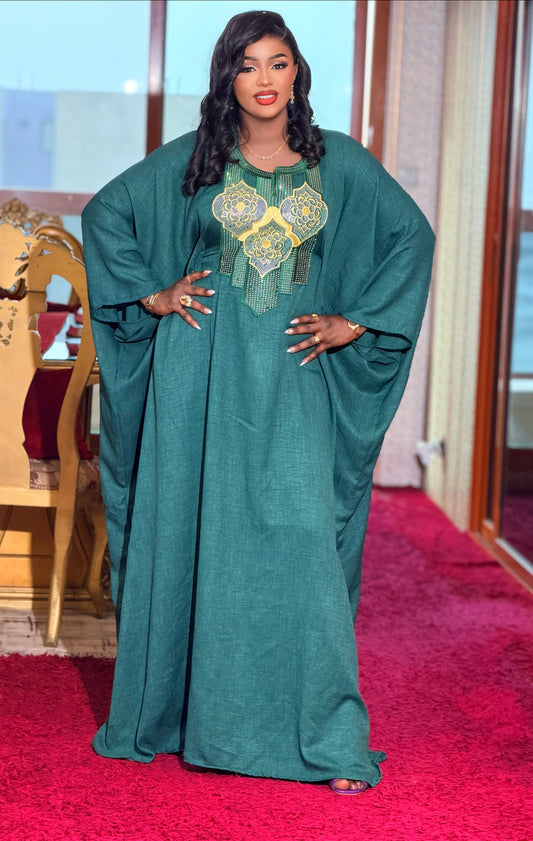 Robe boubou en lin vert