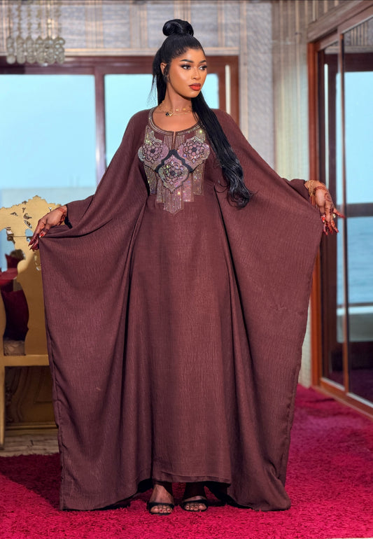 Robe boubou en lin marron