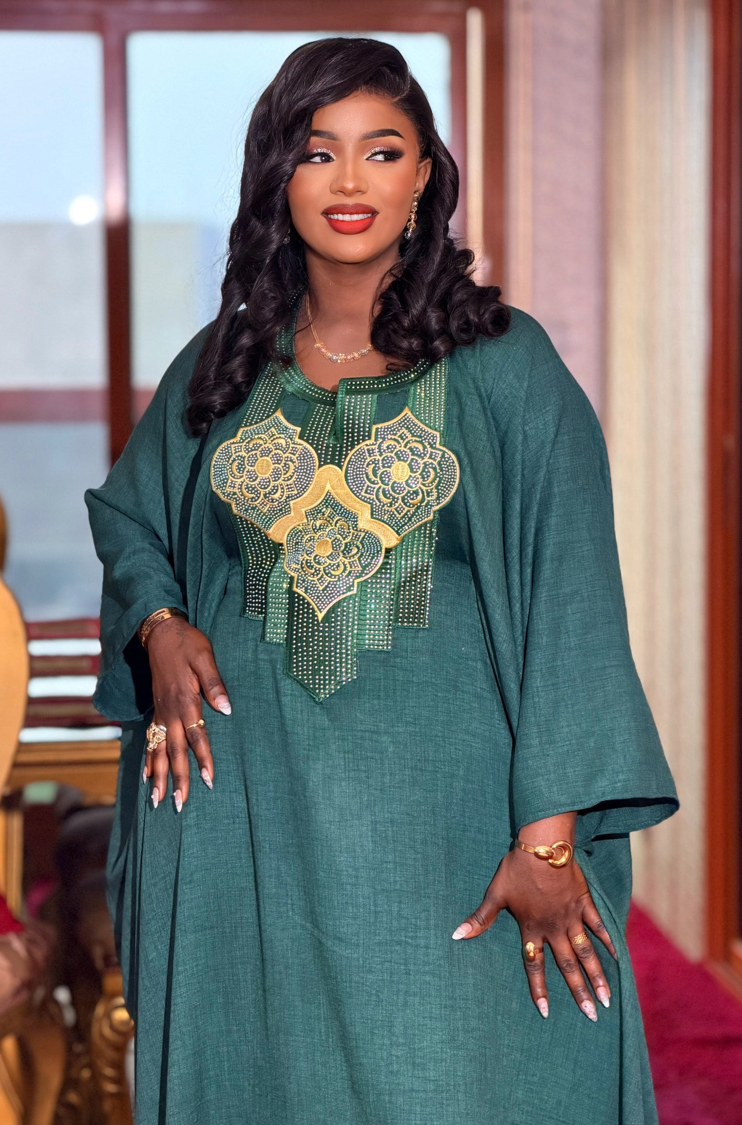 Robe boubou en lin vert