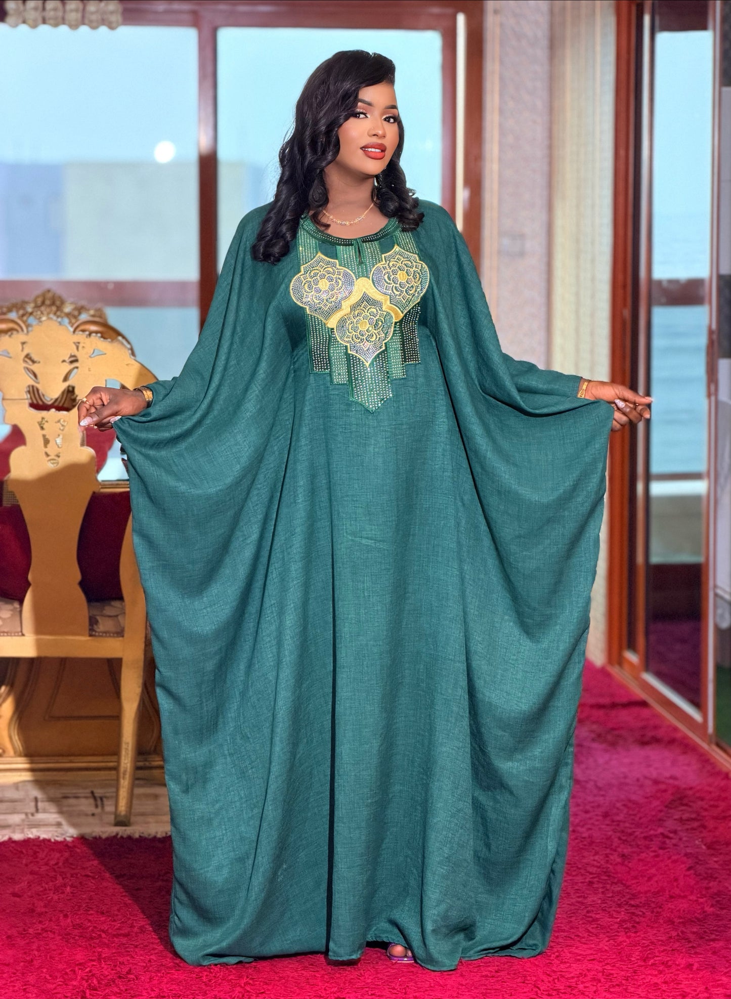 Robe boubou en lin vert